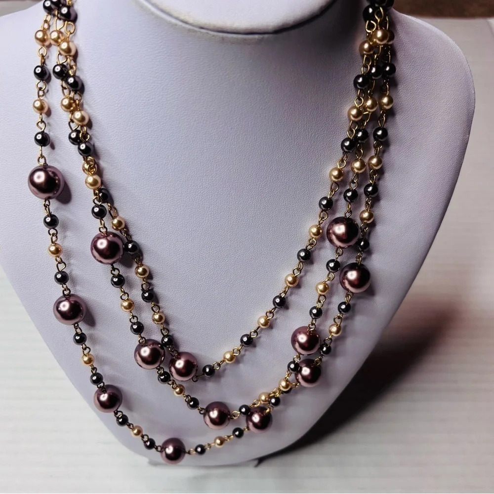 New MAJESTIC Triple-Strand Cascade Metallic Bronze Necklace